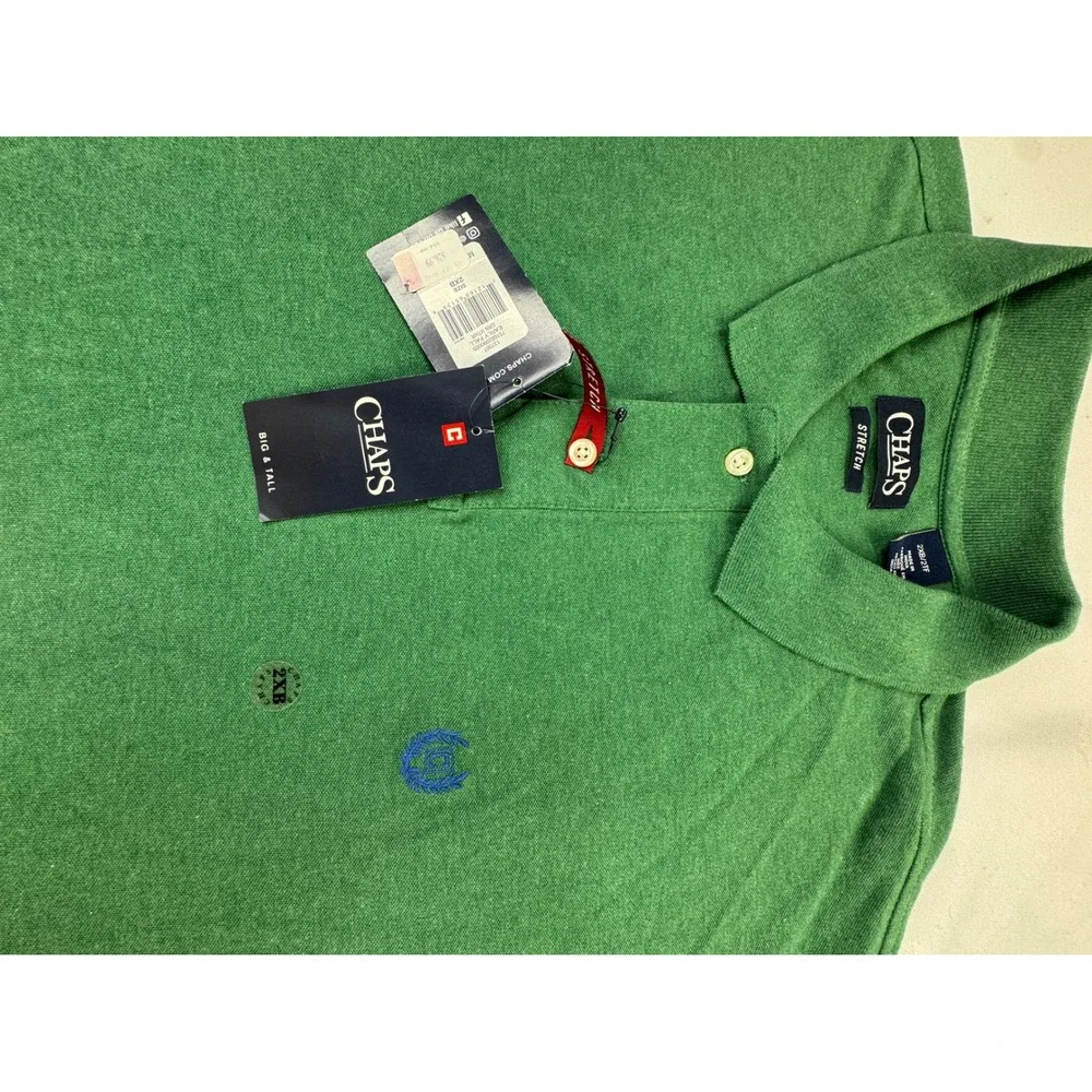 Chaps Mens Big &‎ Tall Stretch Polo Shirt Green Heather 2XB Preppy Old Money NWT